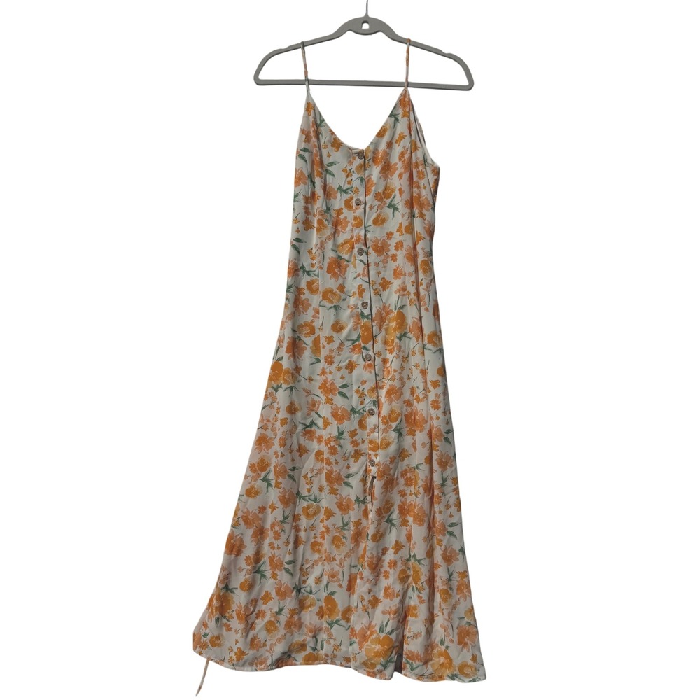 Sienna Sky Womens Orange Floral Button Front Midi Dress Size M 02CDR903